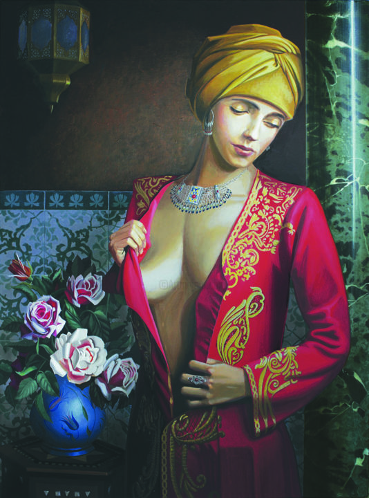 Peinture intitulée "Caftan rouge entrou…" par Bernard Ciochetti, Œuvre d'art originale, Acrylique