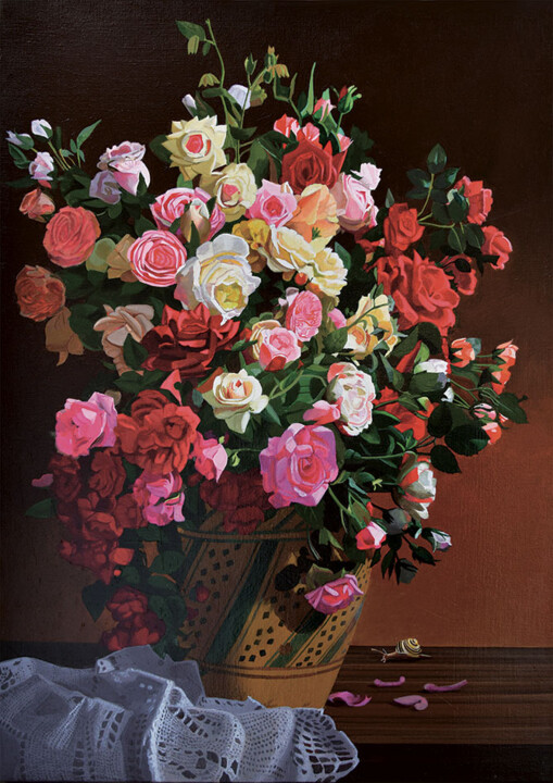 Peinture intitulée "Bouquet de Roses mu…" par Bernard Ciochetti, Œuvre d'art originale, Acrylique Monté sur Châssis en bois