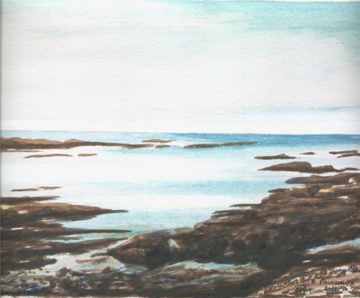 Painting titled "aquarelle la côte e…" by Bernard Faucheux, Original Artwork, Oil