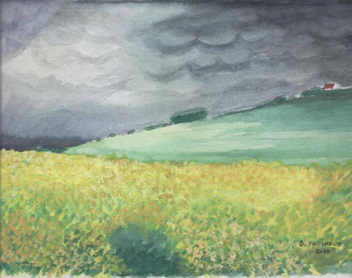 Malerei mit dem Titel "aquarelle-la-butte-…" von Bernard Faucheux, Original-Kunstwerk, Aquarell