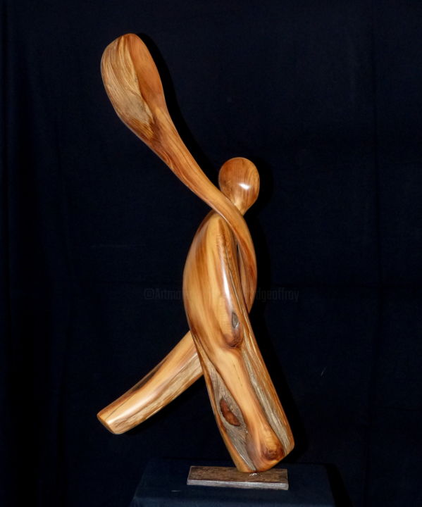 Sculpture titled "l'homme à l'écharpe" by Bernard Geoffroy, Original Artwork, Wood