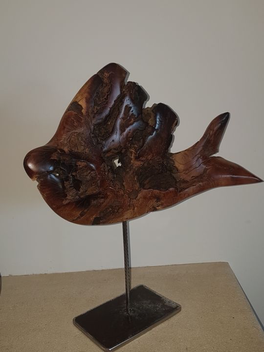 Skulptur mit dem Titel "poisson" von Bernard Geoffroy, Original-Kunstwerk, Holz