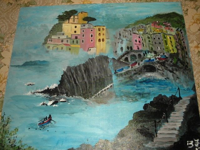 Painting titled "Cinque Terre" by Bernard Hoenig, Original Artwork, Oil