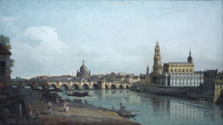 Painting titled "Dresde vue de la ri…" by Bernardo Bellotto, Original Artwork, Oil