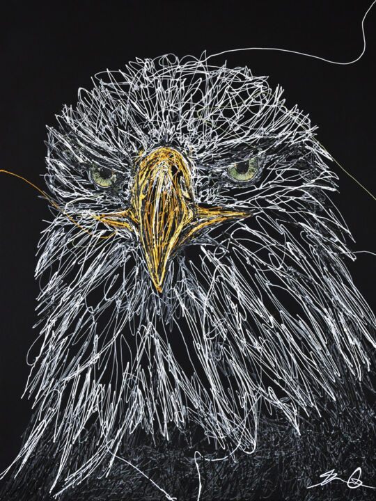 Painting titled "Bald eagle" by Bernard Ouellette, Original Artwork, Acrylic Mounted on Wood Panel