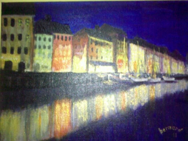 Pintura titulada "Copenhagen by night" por Bernard, Obra de arte original, Oleo