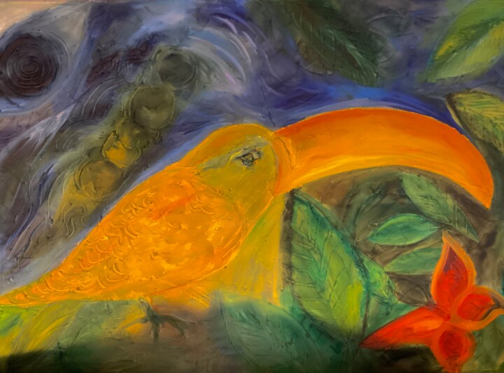 Malerei mit dem Titel "Paradies Vogel…2004" von Bernie Spielmann, Original-Kunstwerk, Öl