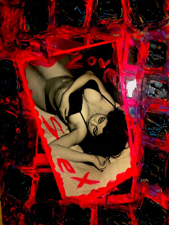 Collagen mit dem Titel "Love…sex1" von Bernie Spielmann, Original-Kunstwerk, Acryl
