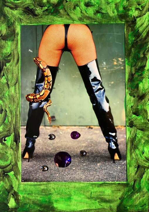 Collagen mit dem Titel "Sex…Nikon power2" von Bernie Spielmann, Original-Kunstwerk, Acryl