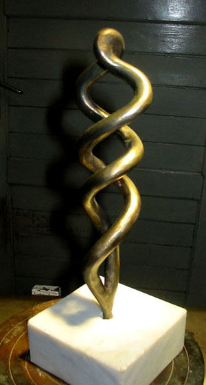 Sculpture titled "Double Spiral I." by Bertalan, Original Artwork, Metals