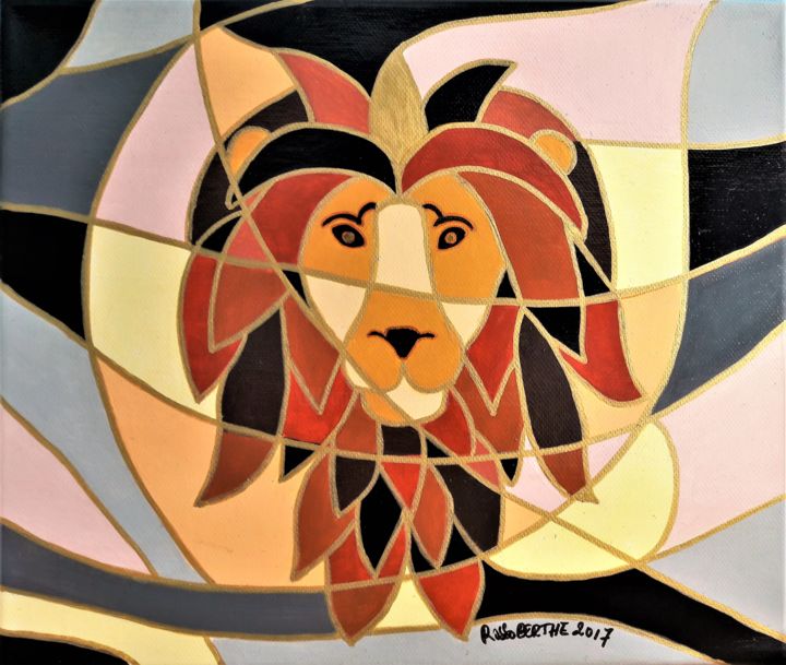 Painting titled "lion" by Berthe Rosso, Original Artwork, Acrylic