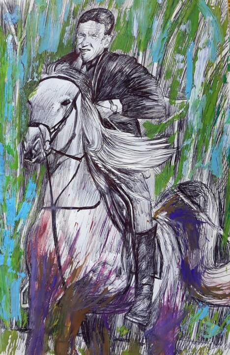Drawing titled "Riding Man" by Berthold Von Kamptz, Original Artwork, Other