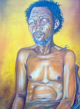 Peinture intitulée "bushman1" par Berthold Moyo, Œuvre d'art originale, Huile