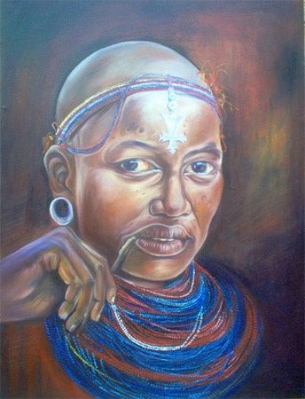 Peinture intitulée "samburu maiden" par Berthold Moyo, Œuvre d'art originale, Huile