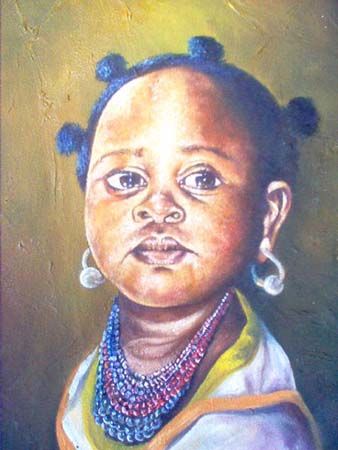 Painting titled "a young girl" by Berthold Moyo, Original Artwork, Oil