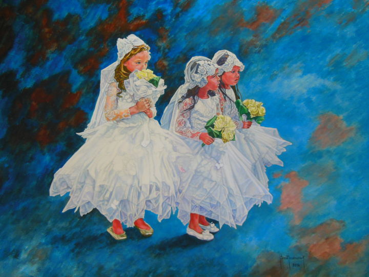 Pittura intitolato "demoiselles d'honne…" da Berthoumieux, Opera d'arte originale, Acrilico