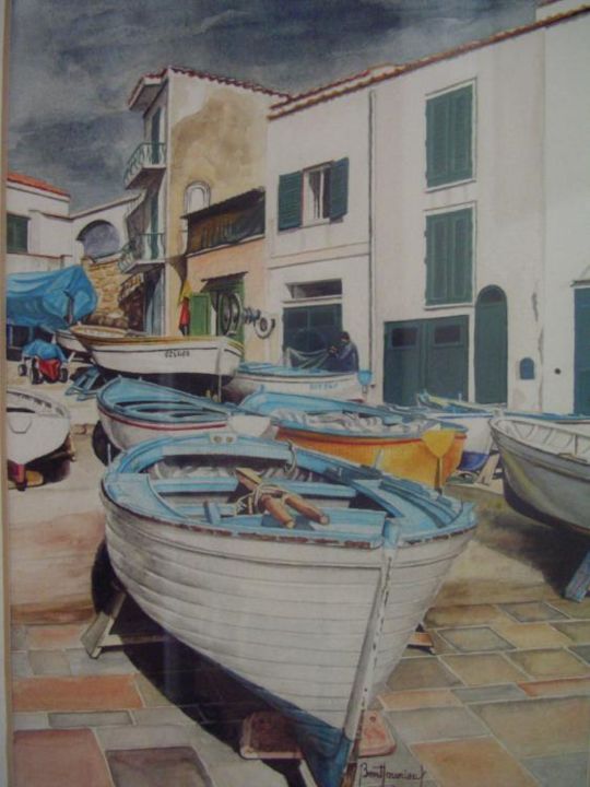 Peinture intitulée "barques de pêche" par Berthoumieux, Œuvre d'art originale