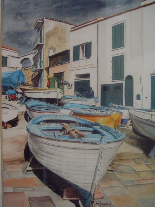 Pittura intitolato "barques de pêche" da Berthoumieux, Opera d'arte originale,
