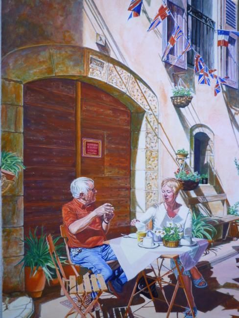 Painting titled ""Tea for two"" by Berthoumieux, Original Artwork, Oil
