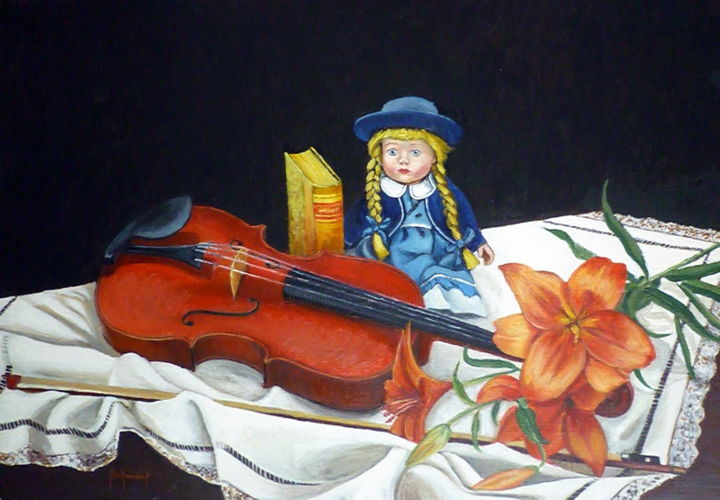 Peinture intitulée "poupée au violon" par Berthoumieux, Œuvre d'art originale