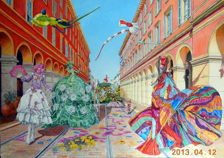Painting titled "carnaval de Nice" by Berthoumieux, Original Artwork, Oil
