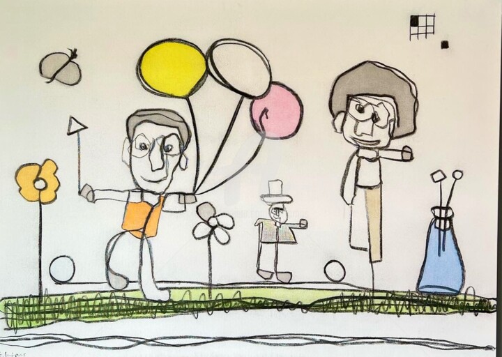 제목이 "Playing with baloons"인 미술작품 Bertomas로, 원작, 기름
