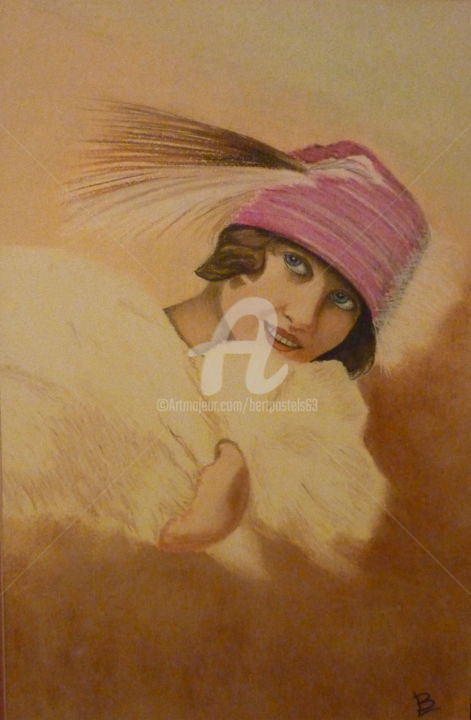 Dibujo titulada "VISAGE 1920" por Bertrand Lhermenier, Obra de arte original, Pastel Montado en Otro panel rígido