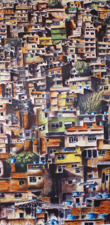 Painting titled "FAVELAS" by Bertrand Alary, Original Artwork, Oil