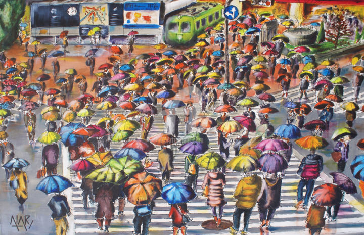Pittura intitolato "Sous la pluie" da Bertrand Alary, Opera d'arte originale, Olio