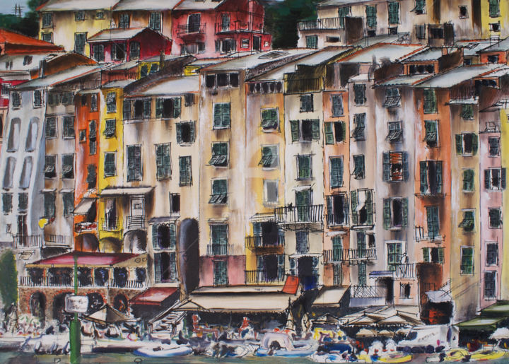 Painting titled "Cinque Terre" by Bertrand Alary, Original Artwork, Oil