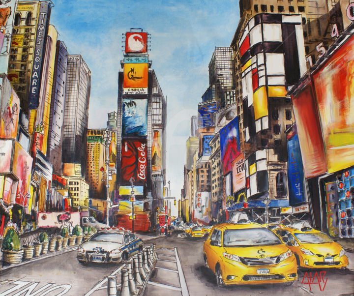 Painting titled "TIMES SQUARE 3" by Bertrand Alary, Original Artwork, Oil