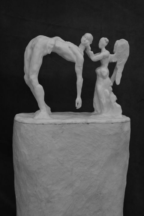Sculpture titled "Laisse-moi tomber" by Bertrand Catteuw, Original Artwork, Polymer clay