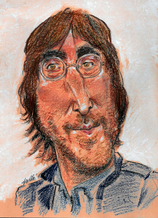 Dessin intitulée "John Lennon" par Bertrand Daullé, Œuvre d'art originale, Pastel