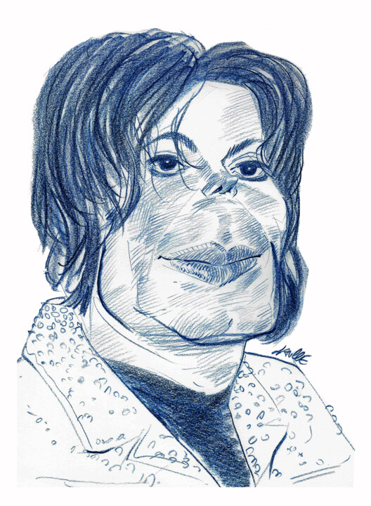 Rysunek zatytułowany „Michael Jackson” autorstwa Bertrand Daullé, Oryginalna praca, Ołówek