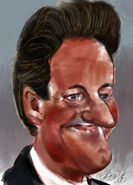 Schilderij getiteld "David Cameron" door Bertrand Daullé, Origineel Kunstwerk