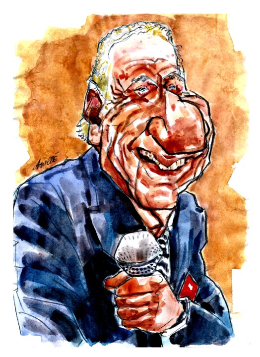 Painting titled "Mel Brooks" by Bertrand Daullé, Original Artwork, Watercolor