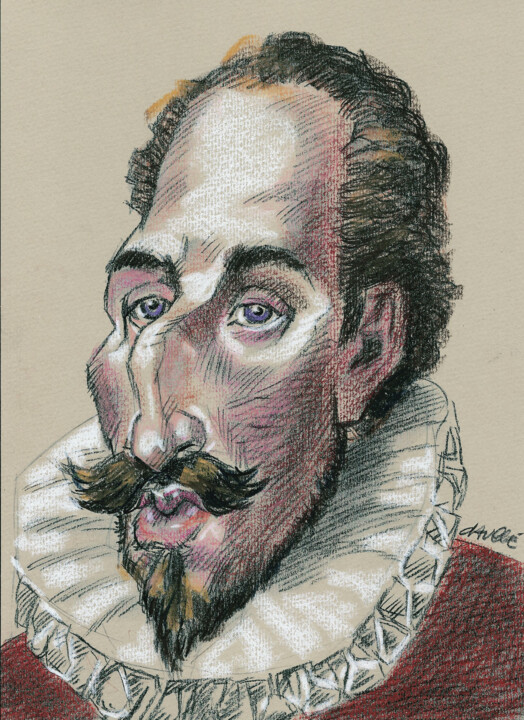 图画 标题为“Miguel de Cervantes” 由Bertrand Daullé, 原创艺术品, 粉彩