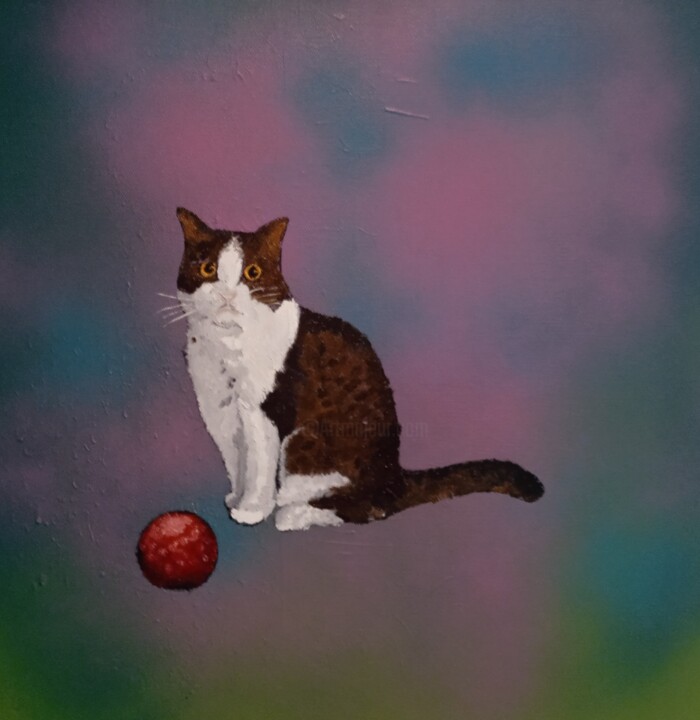Peinture intitulée "Le chat et la balle…" par Bertrand Jost, Œuvre d'art originale, Acrylique Monté sur Châssis en bois