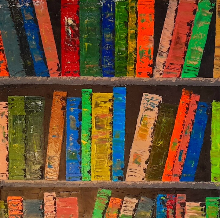 Peinture intitulée "Bibliothèque 7 ." par Bertrand Jost, Œuvre d'art originale, Huile Monté sur Châssis en bois