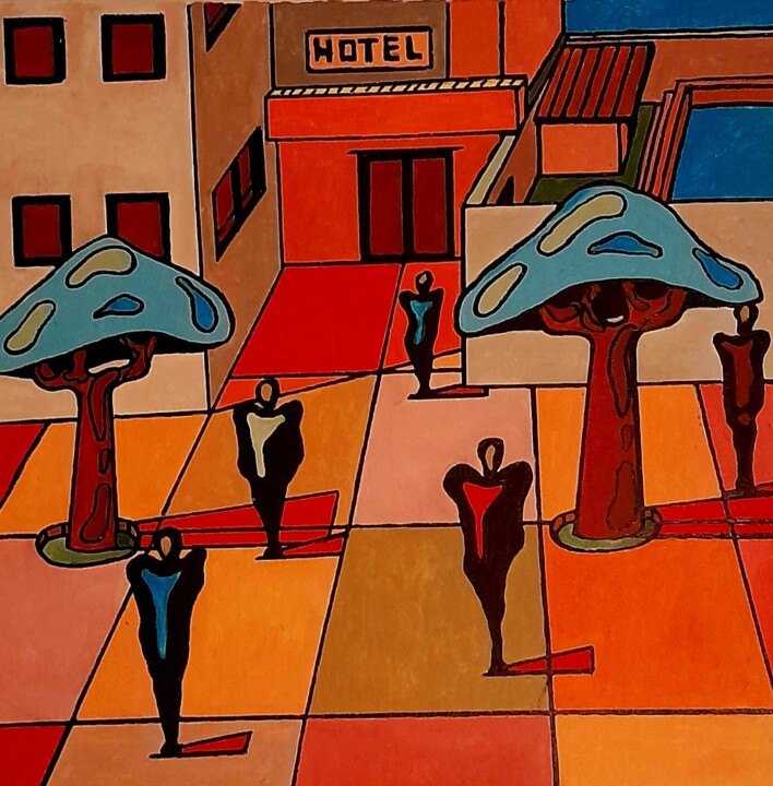 Peinture intitulée "L'hotel des arbres…" par Bertrand Jost, Œuvre d'art originale, Acrylique Monté sur Châssis en bois