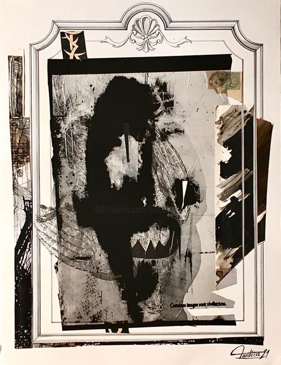 Collages intitolato "Errance Trancendant…" da Bertrand Tardieu, Opera d'arte originale, Inchiostro