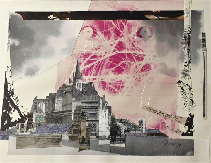 Colagens intitulada "Ocularisation Sécul…" por Bertrand Tardieu, Obras de arte originais, Colagens