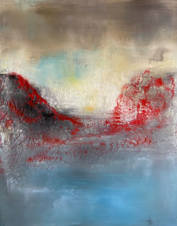 Painting titled "Red mountain" by Bertrand Mugabure, Original Artwork, Acrylic