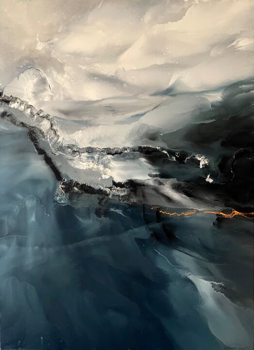 Painting titled "Nuage sur la mer" by Bertrand Mugabure, Original Artwork, Oil