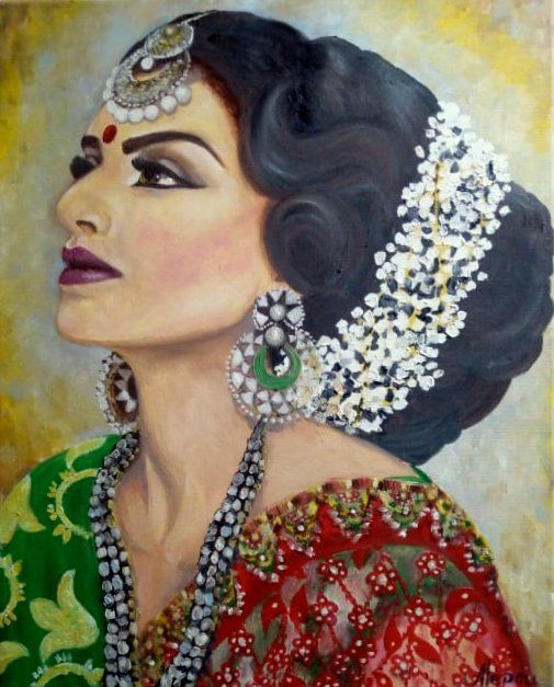 Painting titled ""Beautiful Indian w…" by Alepou, Original Artwork, Oil