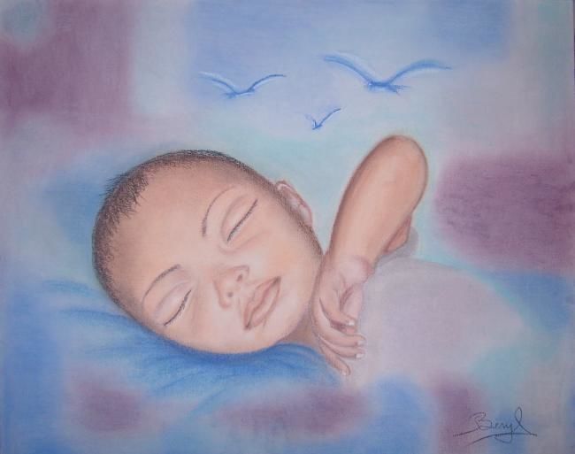 Peinture intitulée "Le nouveau-né" par Beryl Jubenot, Œuvre d'art originale