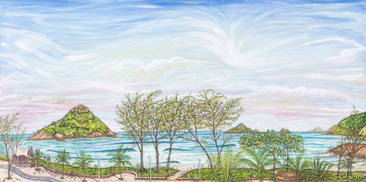 Painting titled "Praia da Macumba" by Bê Sadala, Original Artwork, Acrylic