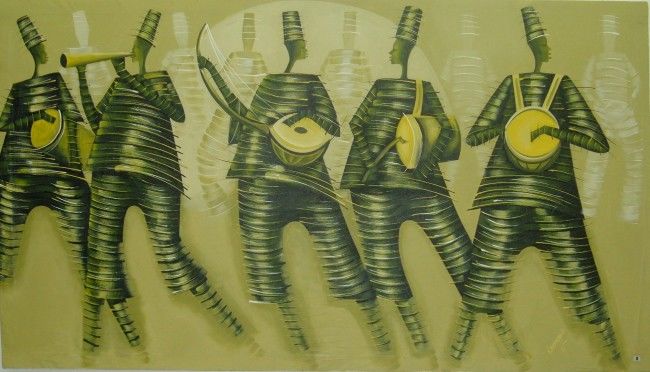 Painting titled "divine rhythm" by Joseph Kwaw Besoabewie, Original Artwork, Oil