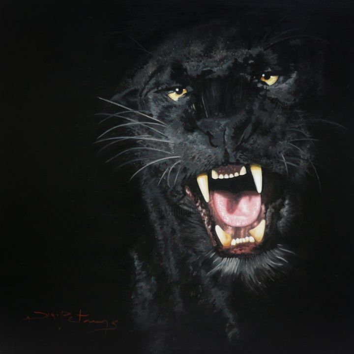 Painting titled "Black Panther" by Best Art, Original Artwork, Oil
