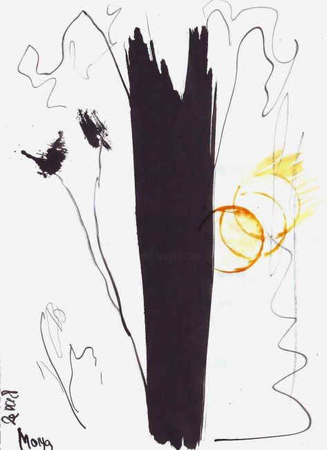 Рисунок под названием "Закат и дерево" - Mona, Подлинное произведение искусства